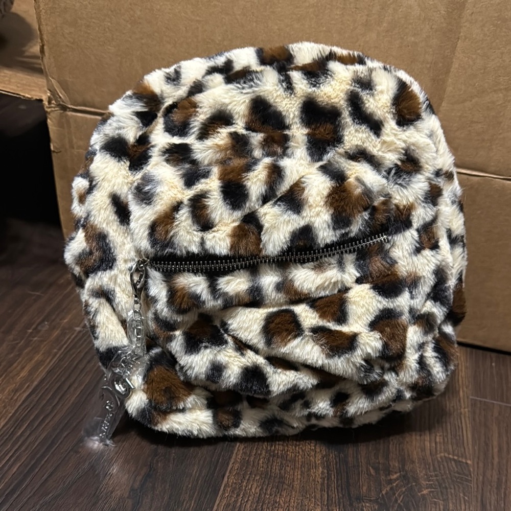 Gilda Paris Soft Leopard Print Faux Fur Mini Backpack
